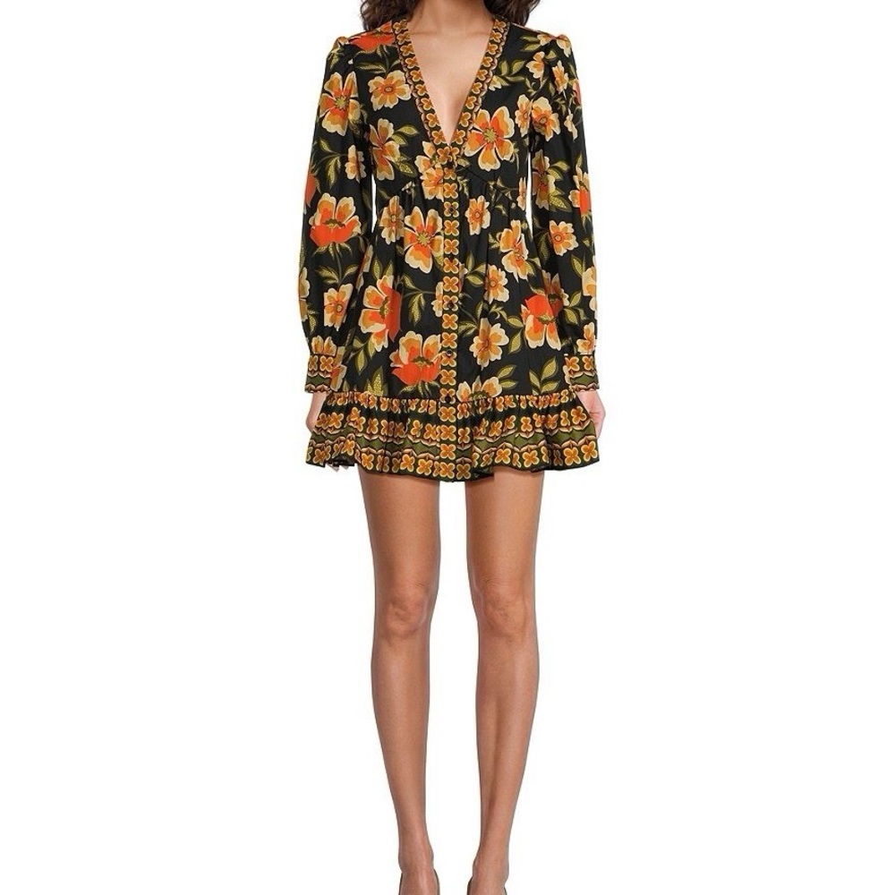 Chelsea & Violet Black and Orange Floral Long Sleeve Dress